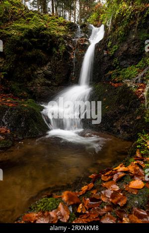 Wasserfall im Herbstwald, Holchener Wasserfall, Bad Peterstal-Griesbach, Nordschwarzwald, Baden-Württemberg, Deutschland Stockfoto