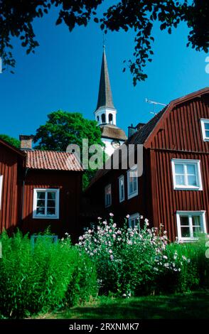 Häuser im alten Teil von Mariefred, Schweden, Häuser im alten Teil von Mariefred, Schweden Stockfoto