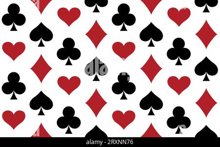 Spielkartenanzug-Symbolset – Herzen, Piks, Schläger und Diamanten, nahtlos wiederholbarer Hintergrund mit Mustertextur Stock Vektor