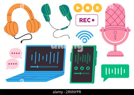 Symbol für Online-Musik-Streaming-Symbol für Smartphone-Kopfhörer-Podcast-Grafik Stock Vektor