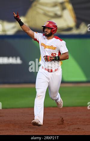 Ostrava, Tschechische Republik. September 2023 26. Gabriel Lino aus Spanien während des Baseball-Europameisterschaftsspiels Gruppe A gegen Spanien in Ostrava, Tschechische Republik, am 26. September 2023. Quelle: Jaroslav Ozana/CTK Photo/Alamy Live News Stockfoto