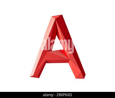 Buchstaben aus rotem Material mit niedrigem Poly-Wert. 3D-Illustration eines einfachen polygonalen Alphabets isoliert auf weißem Hintergrund Stockfoto