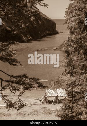 ILLWACO, WASHINGTON, USA – Dead man's Cove im Cape Disappointment State Park. Stockfoto