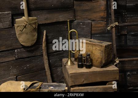 Freizeitausstellung eines Grabens der US-Armee im Ersten Weltkrieg. Stockfoto