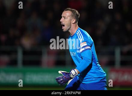 Salford City Torhüter Alex Cairns während des dritten Spiels im Carabao Cup im Peninsula Stadium, Salford, Greater Manchester. Bilddatum: Dienstag, 26. September 2023. Stockfoto