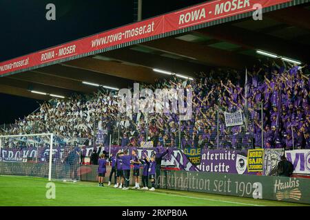 Grödig, Österreich 26. September 2023: ÖFB Cup 2. Runde - 2023/2024 - Austria Salzburg vs. RB Salzburg im Bild: Austria Fans im Stadion Stockfoto