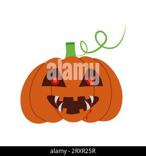 Zeichentrickfigur mit Vampirmund mit Zähnen. Blutrünstiger Kürbisvampir. Halloween-Poster. Halloween-Party. Vektorillustration... Stock Vektor