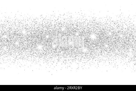 Silberner Glitzer. Glitzerndes Puder auf weißem Hintergrund. Magic Dust für Grußkarte oder Einladung. Glitzerrand mit hellen Partikeln. Glänzende Textur Stock Vektor