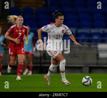 Cardiff, UK, 26. September 2023 Katrine Veje (Dänemark) in Aktion während der UEFA Women's Nations League Wales gegen Dänemark im Cardiff City Stadium Cardiff Vereinigtes Königreich am 26 2023. September Graham Glendinning / Alamy Live News Endstand: 1 - 5 Stockfoto