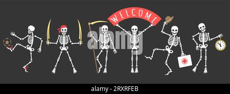 Funny skeleton collection Stock Vektor