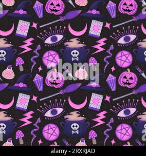 Basic Witch in Purple Punch Seamless Pattern Design Stockfoto