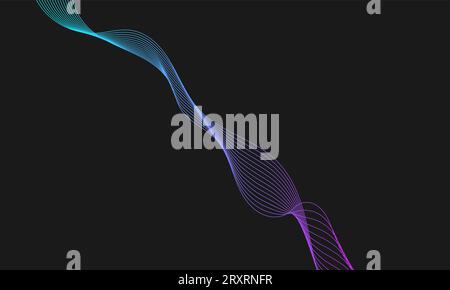 Abstrakter Gradient der glatten Kurvenlinie auf isoliertem schwarzem Hintergrund. Vektorillustration. Modernes Wellenmuster für Cover, Poster, Banner und Präsentation Stock Vektor