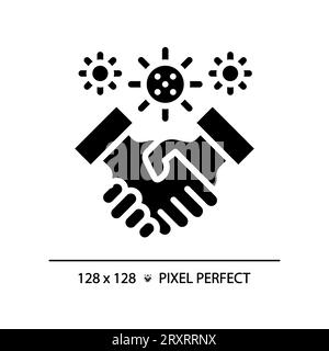 2D-Glyphen-Stil schwarzer Handshake mit Virus Simple Symbol Stock Vektor