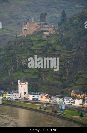 Der Lorelei-Felshügel am Rhein in Deutschland, an einem Frühlingstag Stockfoto