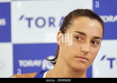 Tokio, Japan. September 2023 27. Die französische Tennisspielerin Caroline GARCIA nimmt an einer Pressekonferenz beim Toray Pan Pacific Open Tennis Tournament 2023 im Ariake Coliseum Teil. Das Turnier findet vom 25. September bis zum 1. Oktober statt. (Bild: © Rodrigo Reyes Marin/ZUMA Press Wire) NUR REDAKTIONELLE VERWENDUNG! Nicht für kommerzielle ZWECKE! Stockfoto