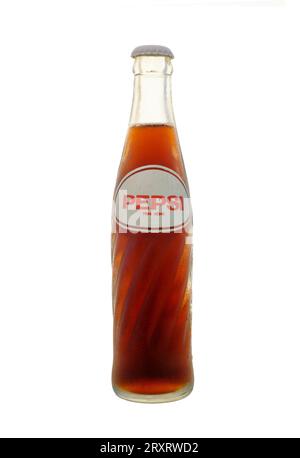 Original 1950er Jahre Glasflasche pepsi Cola mit Vintage-Logo Stockfoto