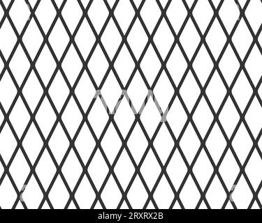Nahtloses diagonales Kreuzlinienraster. Geometrische Rautenstruktur. Schwarzes diagonales Netz auf weißem Hintergrund. Minimalistisches gestepptes Material. Metallic Stock Vektor