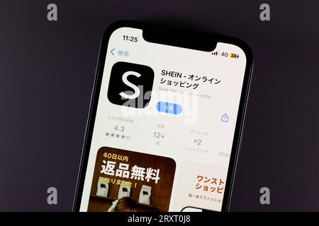 SHEIN App von Roadget BusinessPte. Ltd. Wird am 14. September 2023 in Tokio, Japan, gesehen. SHEIN ist ein Online-Modehändler mit Hauptsitz in Singapur. (Foto: Shingo Tosha/AFLO) Stockfoto