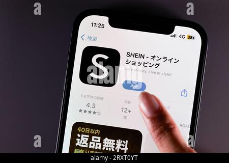 SHEIN App von Roadget BusinessPte. Ltd. Wird am 14. September 2023 in Tokio, Japan, gesehen. SHEIN ist ein Online-Modehändler mit Hauptsitz in Singapur. (Foto: Shingo Tosha/AFLO) Stockfoto