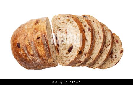 Geschnittenes Brot isoliert auf weißem Hintergrund - Schnittpfad enthalten Stockfoto