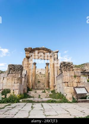 Säulen in der antiken Stadt Jerash, die vermutlich 331 v. Chr. von Alexander dem Großen, Jerash, Jordanien, dem Nahen Osten gegründet wurde Stockfoto