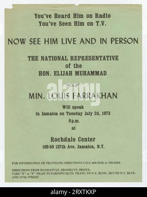 Flieger für eine Vortragsveranstaltung von Minister Farrakhan 1973 Stockfoto