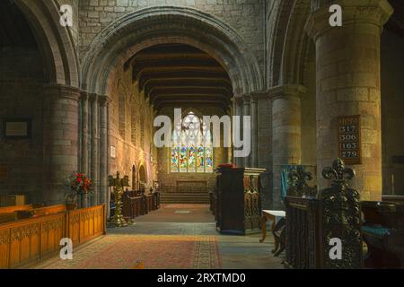 Innenansicht der Norham St Cuthbert's Church, Northumberland, Großbritannien Stockfoto