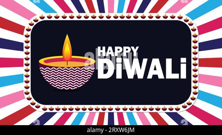 Happy Diwali Festival. Urlaubskonzept. Vorlage für Hintergrund, Banner, Karte, Poster mit Textbeschriftung. Vektorillustration. Stock Vektor