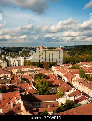 Blick vom Glockenturm auf die St. Johannes der Täufer und St. Johannes der Apostel und Evangelistenkirche in Vilnius, Litauen Stockfoto