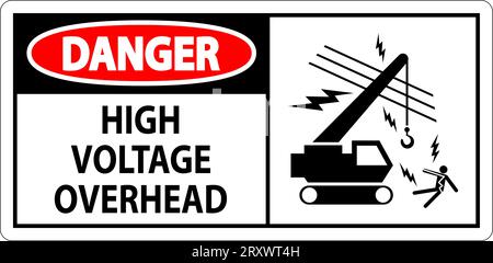 Gefahrenschild Hochspannungs-Overhead Stock Vektor