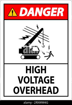 Gefahrenschild Hochspannungs-Overhead Stock Vektor