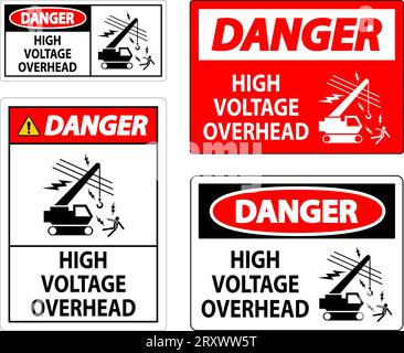 Gefahrenschild Hochspannungs-Overhead Stock Vektor