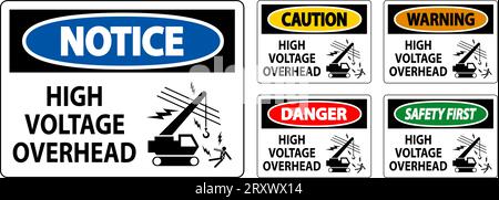 Gefahrenschild Hochspannungs-Overhead Stock Vektor