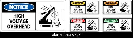 Gefahrenschild Hochspannungs-Overhead Stock Vektor