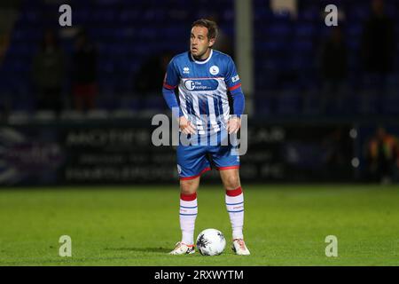 Matthew Dolan von Hartlepool United während des Spiels der Vanarama National League zwischen Hartlepool United und Solihull Moors im Victoria Park, Hartlepool am Dienstag, den 26. September 2023. (Foto: Mark Fletcher | MI News) Stockfoto