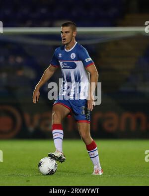 Zak Johnson von Hartlepool United während des Spiels der Vanarama National League zwischen Hartlepool United und Solihull Moors im Victoria Park, Hartlepool am Dienstag, den 26. September 2023. (Foto: Mark Fletcher | MI News) Stockfoto