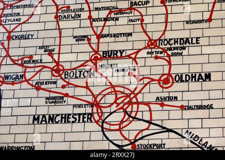 Victorian Manchester Railways Map, Victoria Station Approach, Manchester, England, Großbritannien, M3 1WY Stockfoto