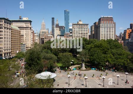 Erhöhter Blick auf den Union Square in Downtown Manhattan, New York, NYC, USA Stockfoto