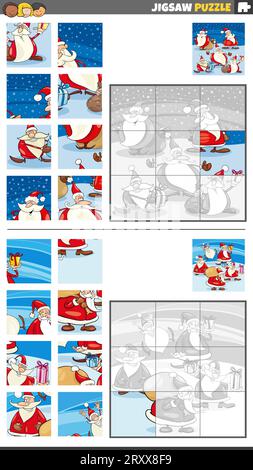 Karikaturillustration der pädagogischen Puzzle-Aktivitäten mit Weihnachtsklauseln zu Weihnachten Stock Vektor