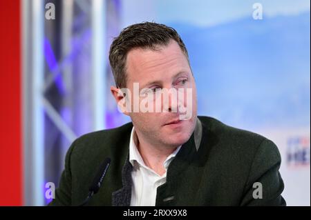 Wien, Österreich. September 2023 27. Pressekonferenz mit FPÖ-Generalsekretär NAbg. Michael Schnedlitz. Thema: „Präsentation der Herbstoffensive der FPÖ“ Stockfoto