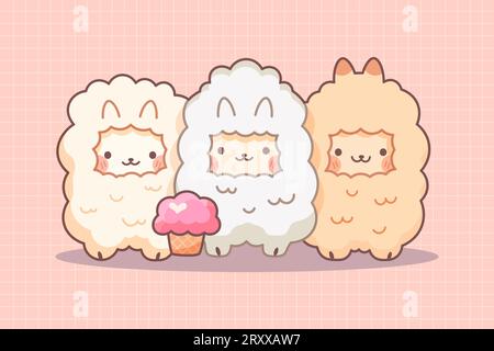 Niedlicher Kawaii-Lamama mit Eis. Vektorillustration. Stock Vektor