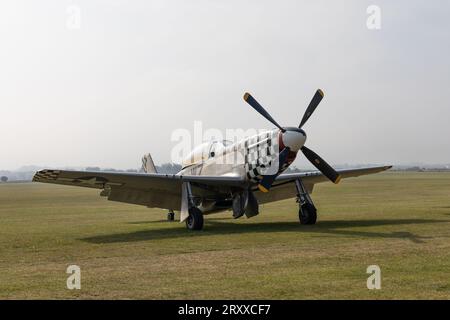 North American P-51D Mustang Kampfflugzeuge auf der Battle of Britain Air Show 2023 auf der IWM Duxford Stockfoto