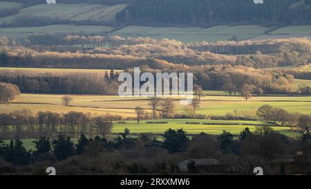 Blick über South Shropshire in Richtung Ludlow von View Edge, Onibury, Shropshire, Großbritannien Stockfoto