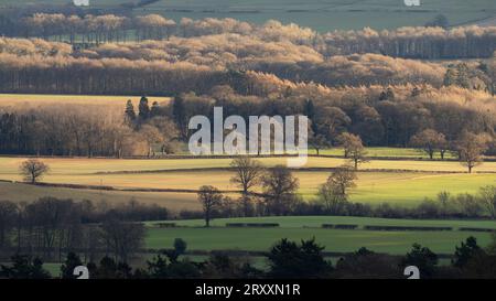 Blick über South Shropshire in Richtung Ludlow von View Edge, Onibury, Shropshire, Großbritannien Stockfoto