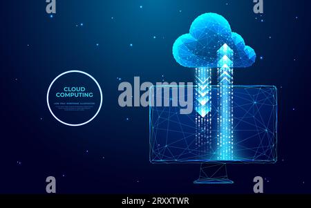 Abstrakter pc-Monitor mit digitalem Cloud-Computing. Cloud-Technologie Stock Vektor