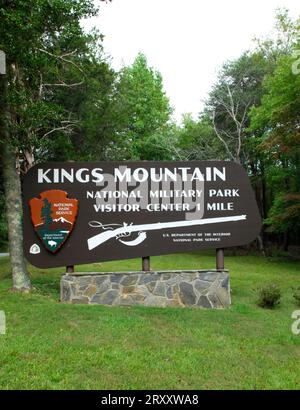 Foto: Schild zum Kings Mountain National Military Park, South Carolina, USA. Stockfoto