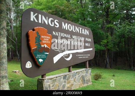 Foto: Schild zum Kings Mountain National Military Park, South Carolina, USA. Stockfoto