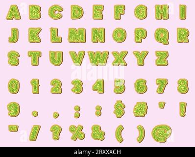 Farbenfroher Schriftarteffekt. Satz von Großbuchstaben und Zahlen. Schriftart für Vektorgrafik. Stock Vektor