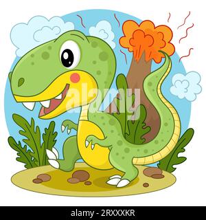 Ein kleiner Dinosaurier, ein tyrannosaurus, läuft. Vektorillustration. Stock Vektor