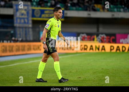 Der Schiedsrichter des Spiels Federico Dionisi während Hellas Verona FC gegen Atalanta BC, italienisches Fußballspiel der Serie A in Verona, Italien, September 27 2023 Stockfoto